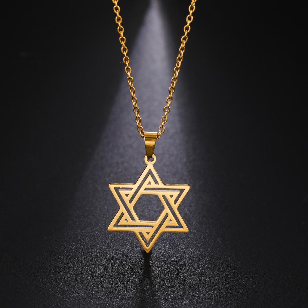 New Fashion Star of David Pendant Necklace Simple Stainless Steel Necklace Jewelry Gift Wholesale