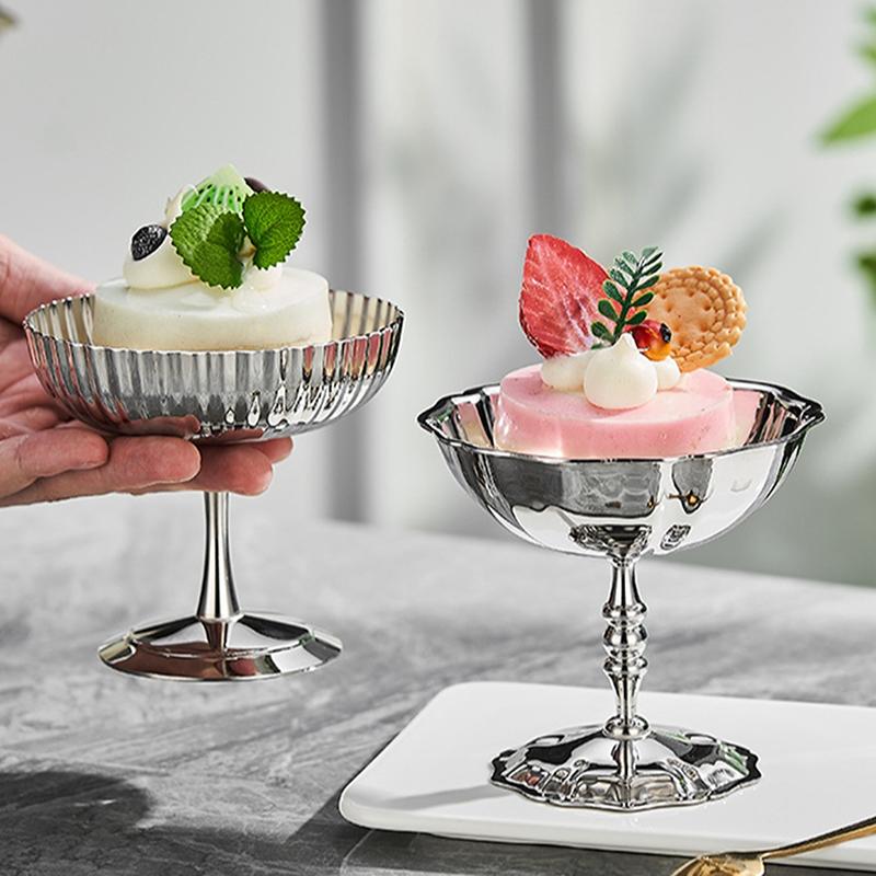 Stainless Steel Ice Cream Cup, Pudding Dessert Bowl, High Base Dessert Cup, Fruit Salad Serving Dish, Cake Plate Snack Dish