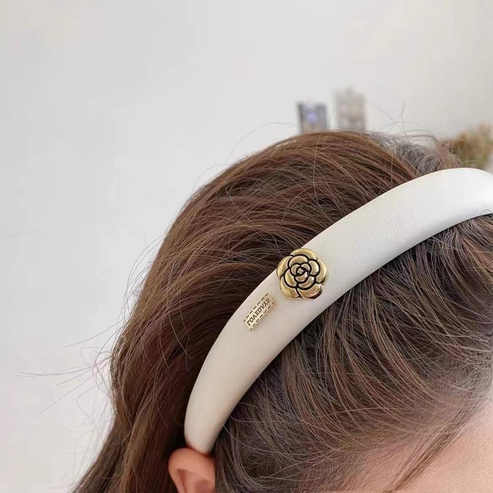 Elegant Sponge Headbands for Women Simple Pearl Camellia Headband Black White Hairband Girls Hair Accessories Headwear