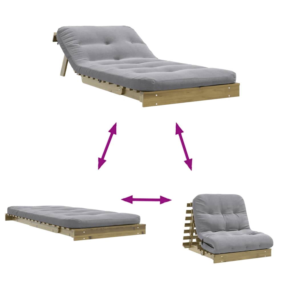 Vidaxl Sofa Rozkładana Typu Futon, Z Materacem, 80X206X11 Cm, Sosnowa