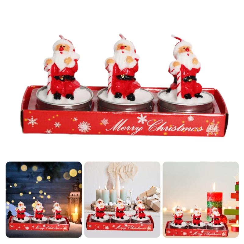 3Pcs Christmas Tealight Candle for Christmas Home Decoration Handmade Delicate Santas Christmas Hat Candle Gifts