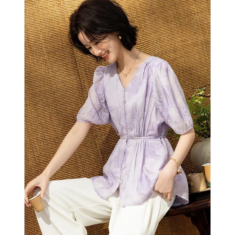 Demana Women s Irregular Pleated Printed Puff Sleeve Shirt XL