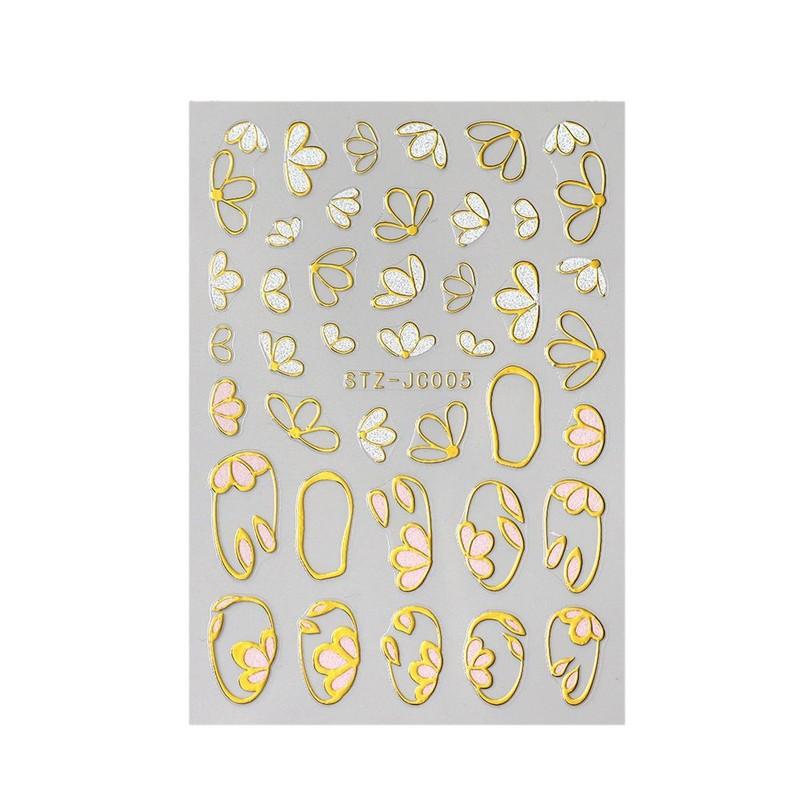 3D Pink Gold Flower Nail Stickers Metallic Gold Line Floral Petals Sakura Sliders Decals Spring Elegant DIY Manicure Decoration