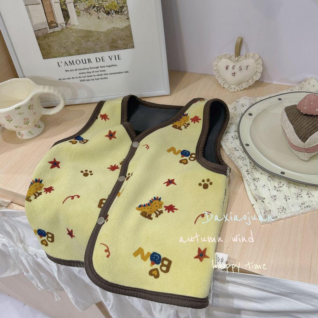 Autumn/Winter Cartoon Print Olibo Fleece Kid's Double-Sided Vest - Small Roll, Solid Color
