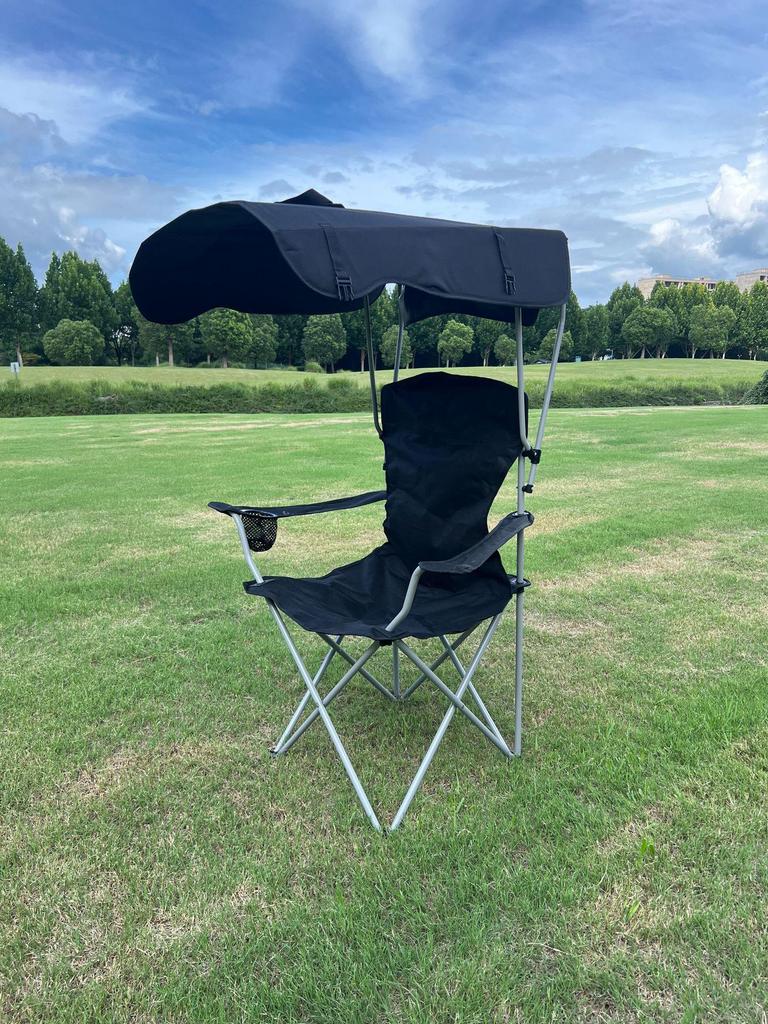 Portable Folding Beach Chair with Sunshade Canopy - Ideal for Camping, Fishing, and Picnics, Carbon Steel Frame, Compact Stool Design