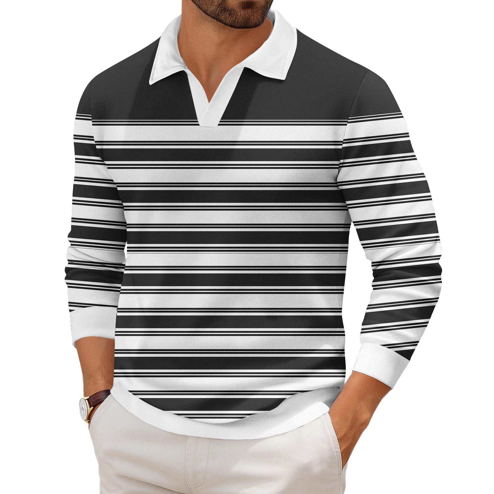 

Men s Casual Fashion Printed Lapel Long-sleeved Knitted Bottoming Shirt Top XL чорний