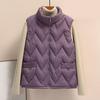 Women Winter Vest Thickened Padded Sleeveless Windproof Stand Collar Heat Retention Neck Protection Pockets Loose Cardigan Outdoor Waistcoat