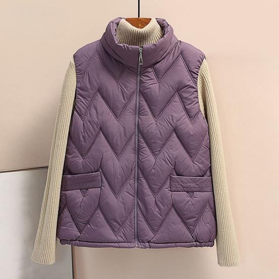 Women Winter Vest Thickened Padded Sleeveless Windproof Stand Collar Heat Retention Neck Protection Pockets Loose Cardigan Outdoor Waistcoat