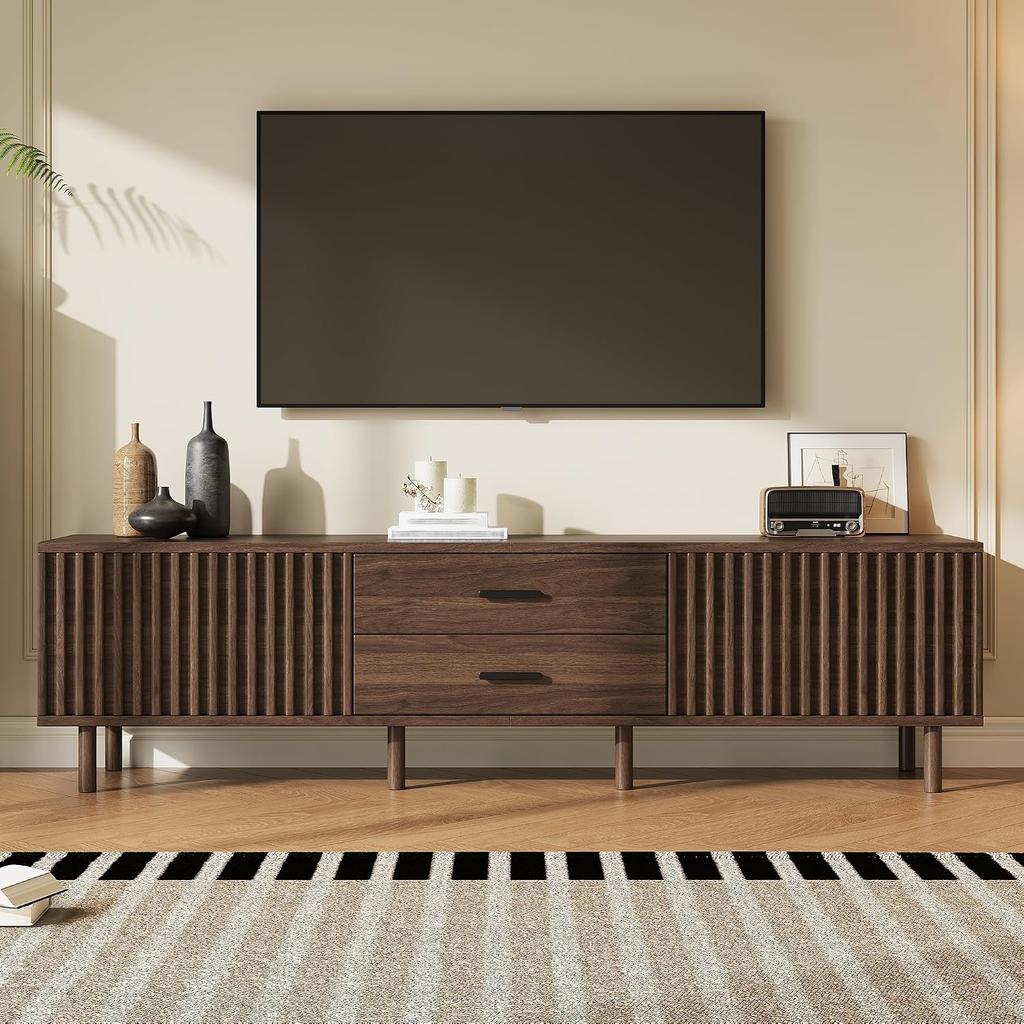 70.87" TV Stand for TVs up to 80", Entertainment Center with Slatted Doors & Adjustable Shelves, Customized