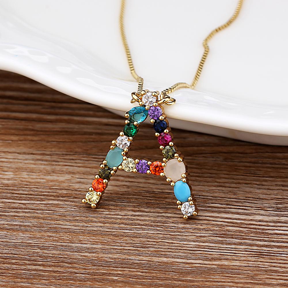 Nidin High Quality Women Girl Initial Letter Necklace 26 A-Z Charm Long Chain Pendants Copper CZ Jewelry Personal Jewelry Gifts