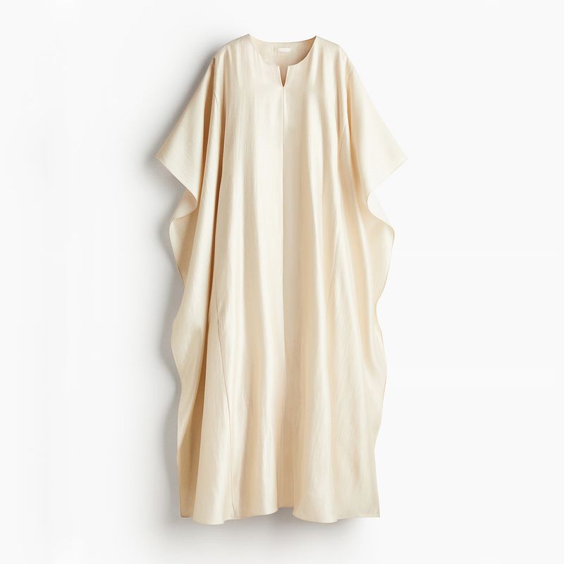 

Божественный стиль Летучая мышь рукав Свободный круглый вырез Цвет крафт тан Длинное платье Shallow khakis XL