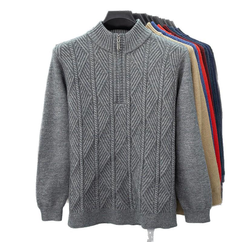 Men's Autumn/Winter Zipper Knit Sweater: Thick, Warm, Half-high Collar, Casual Style