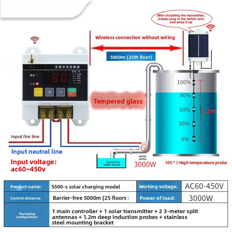 Wireless Remote Water Level Controller Water Pump Water Tower 220V Liquid Level Remote Control Float Sensor Switch