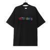 T-shirt in cotone puro a doppia filatura, lavata e invecchiata, con stampa di lettere Vetements, versione alta transfrontaliera, per uomo e donna