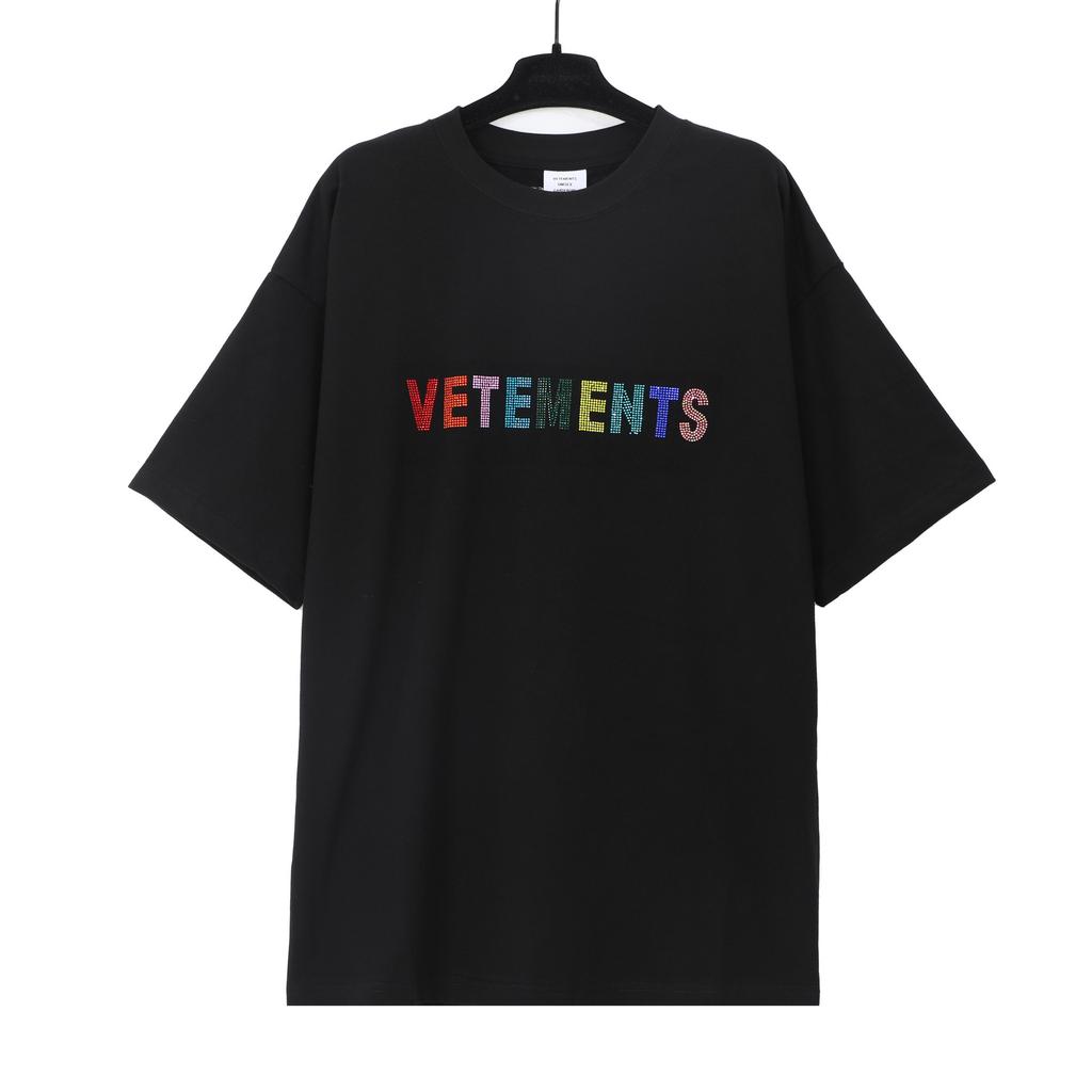 T-shirt in cotone puro a doppia filatura, lavata e invecchiata, con stampa di lettere Vetements, versione alta transfrontaliera, per uomo e donna