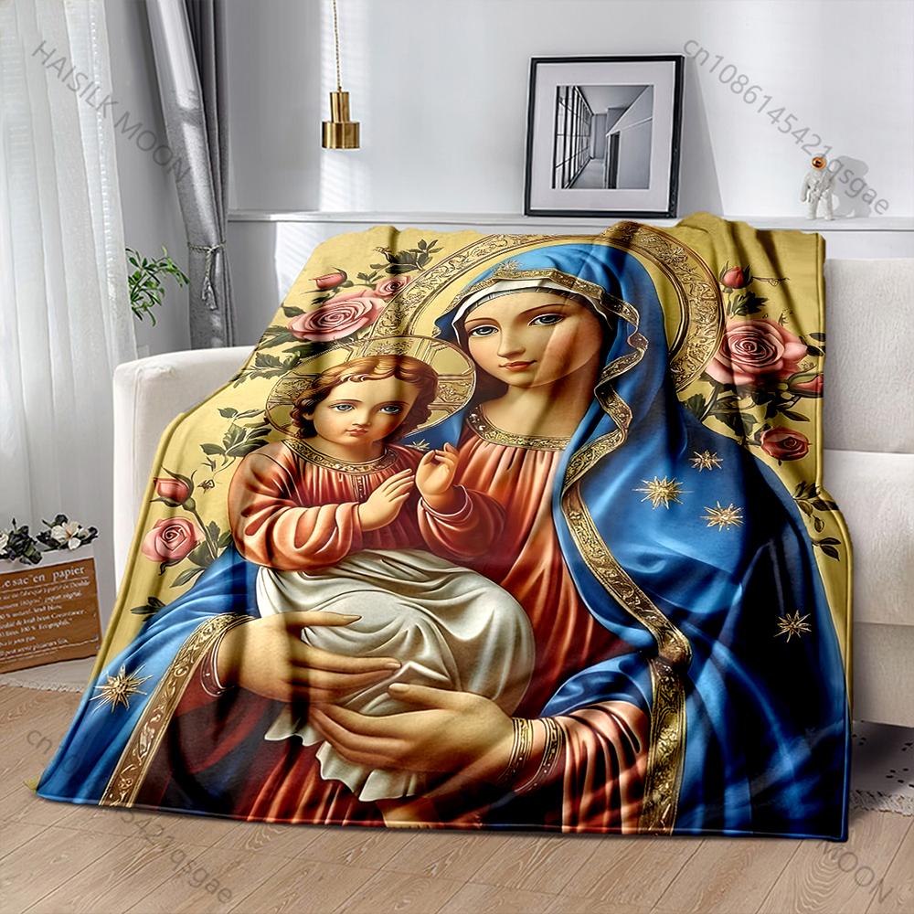 Blessed Virgin Mary Print Blanket Warm Soft and Comfortable Home Travel Blanket Sofa Bedding Camping Cars Cover Blanket for Gift