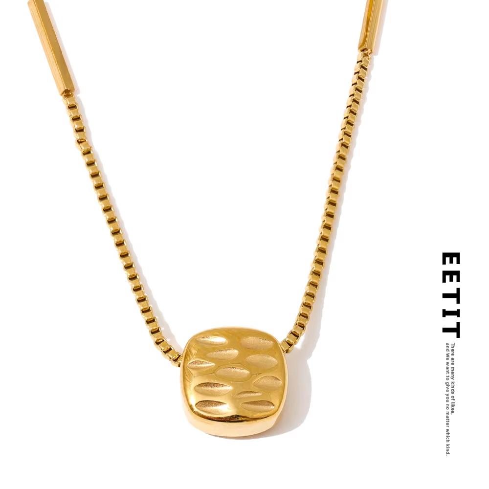 Eetit Waterproof Stainless Steel Removable Casting Square Pendant Necklace Chic Korean Distinctive Charming Jewelry Wholesale