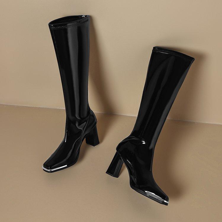 Women's Knee High Boots Riding Combat Boots With Back Zipper Chunky Block Heeled Square Toe Tall Boot Non-Slip High Heels Walking Booties for Women