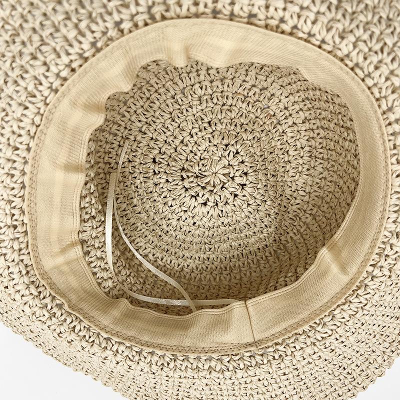 New Foldable Straw Hat Sun Protection Hollow Sun Protection Large Edge Beach Hat Women's Summer Straw Woven Sun Hat