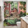 Funny Zebra Shower Curtain 60Wx72L Inch Fun Wild Animal in Bathtub Hilarious Cool Modern Tropical Green Leaves Plant Summer Bath