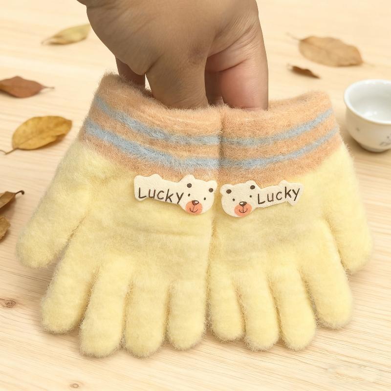 

BabyCute Knitted Gloves Thicken Warm Infant Five Finger Mittens Cartoon Kids Plush Glove 1-3year Boy Girl Winter Hand Warmer жёлтый