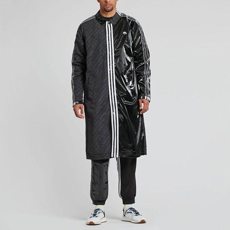 Adidas Originals Striped Collar Long Sleeve Coat Unisex Coats Black BP6685