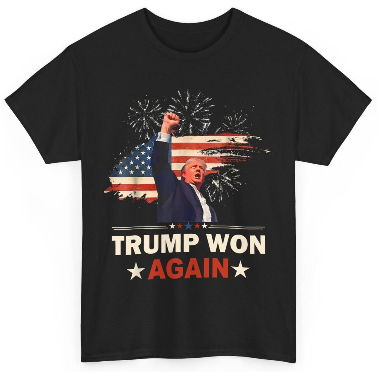 Trump Won Again 2024 Election President 47 th American Flag T-Shirt Mens Womens Tees Top S