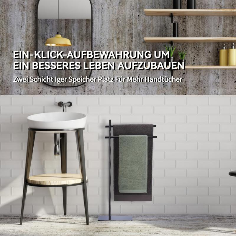 Modern 2-Tier Freestanding Towel Rack - Stainless Steel, No Installation Required, Non-Slip Pads for Bathroom Pool Accessories