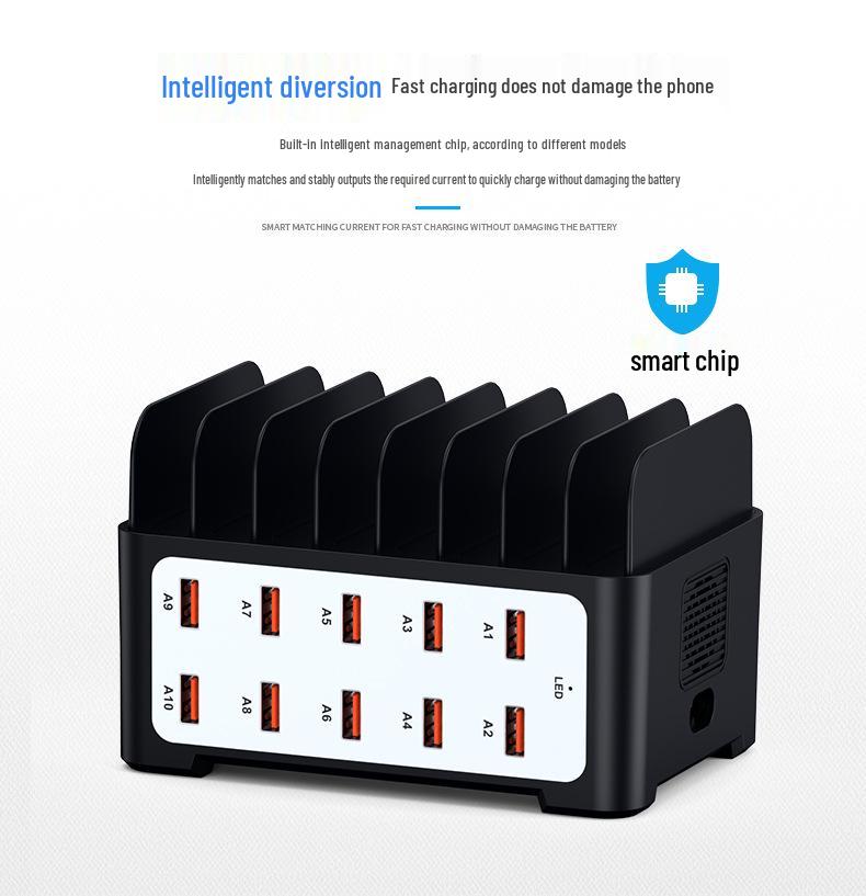 10-Port USB Charger with Stand - Multi-Port Power Strip, 5V 2A