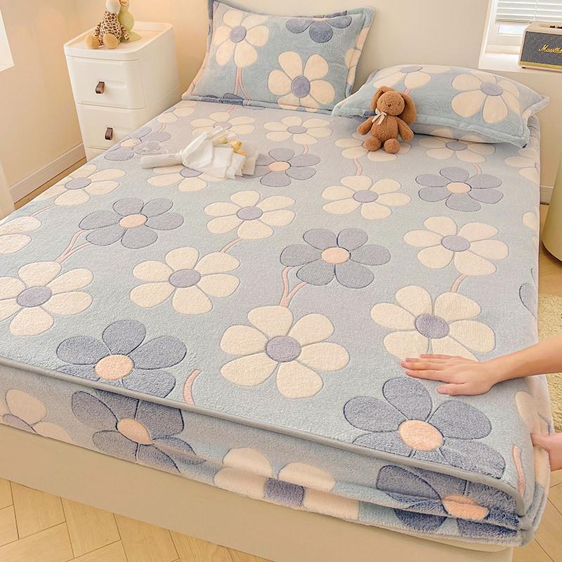 Milk fleece mattress winter thickened Simmons bedspread protective cover fleece non-slip