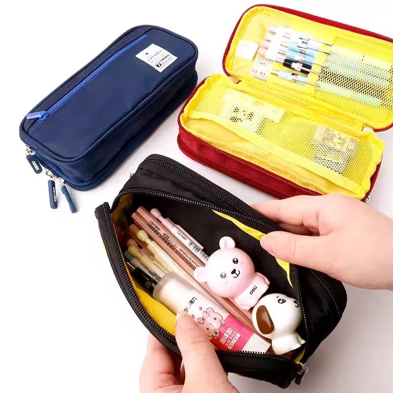 Double-Layered Pencil Case Large Capacity Pen Pouch Multiple Zipper Layers Pencil Box Student School Supplies