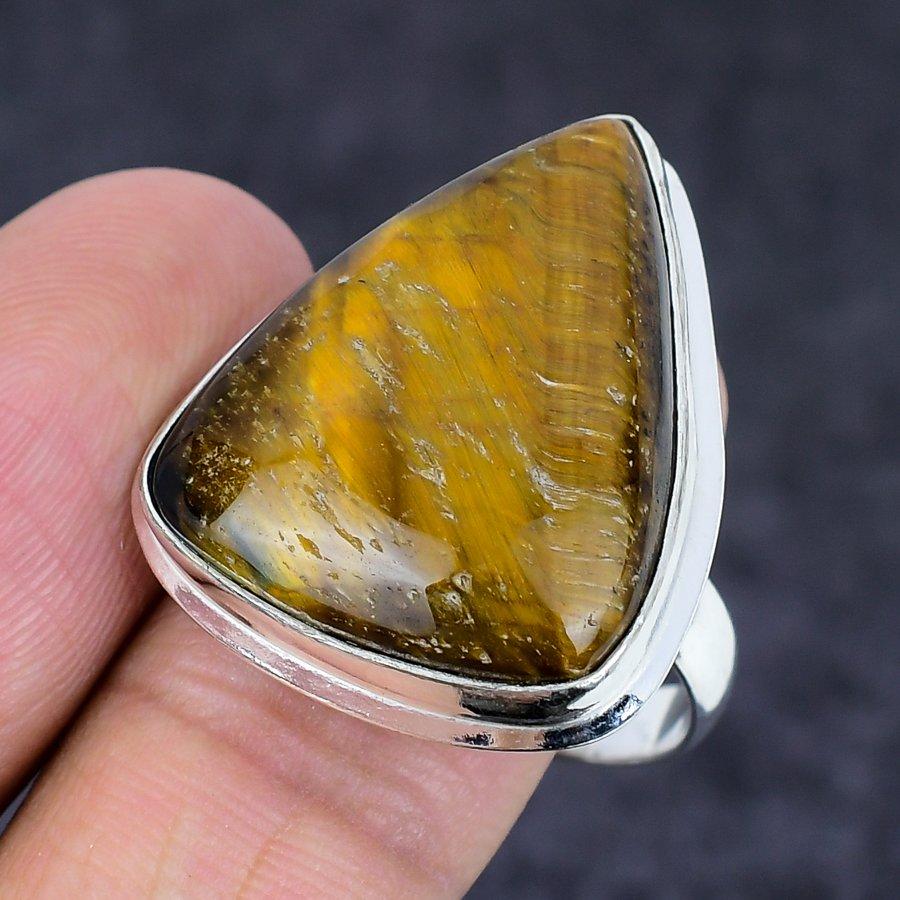 Natural Tiger Eye Gemstone 925 Sterling Silver Jewelry Ring Size 12 n8A63