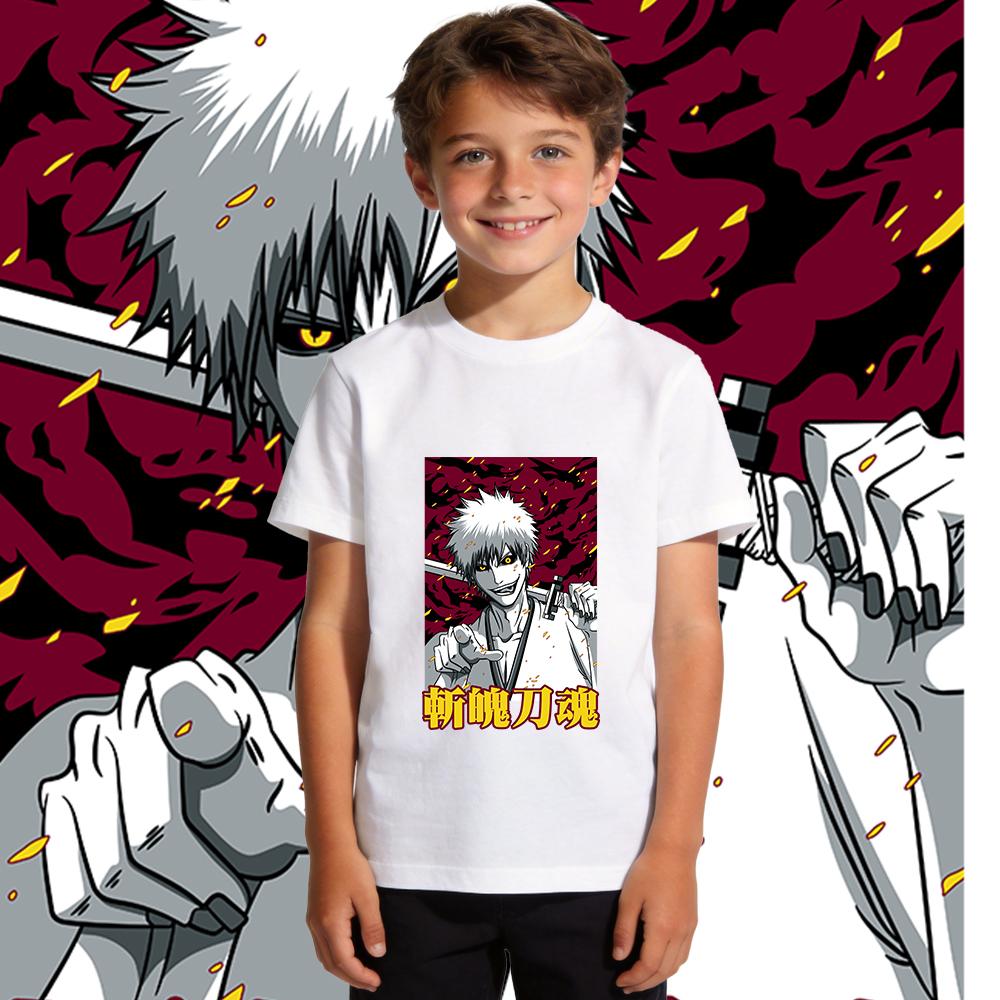Bleach Zangetsu Anime Print Cotton T Shirt for Boys Girls Casual Summer Top Soft Breathable Kids Clothing