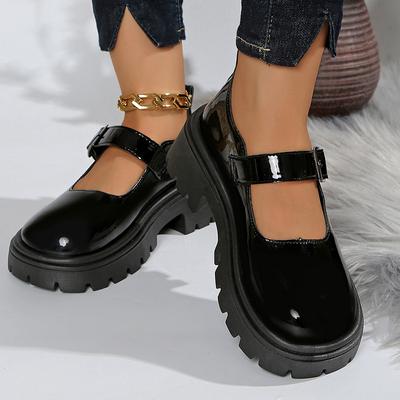 Mode Lackleder Dicke Sohle Mary Jane Schuhe Damen 2025 Knöchelschnalle Plateaupumps Frau Runde Zehenpartie Hoher Absatz Lolita Schuhe Weiblich