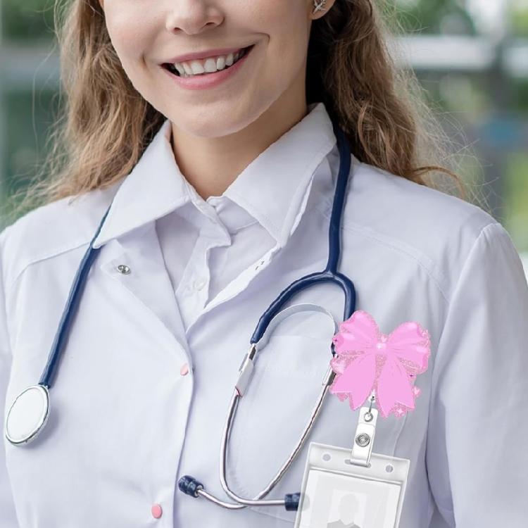 2 Pcs Acrylic Carabiner Holder Bows Badge Reels ID Badge Holder Retractable Keyring Name Card Holder for Office School