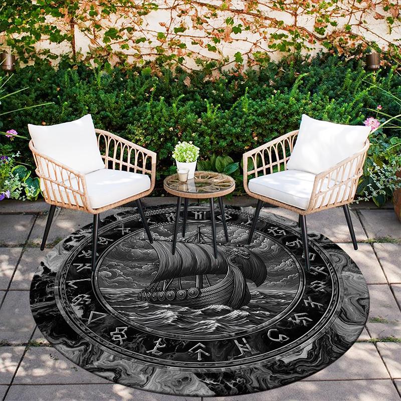 Viking Art pattern round rug,Carpet Rug for Living Room Bedroom Sofa Playroom Decor,Non-slip Floor Mat,Holiday Gifts and Birthday Gifts.