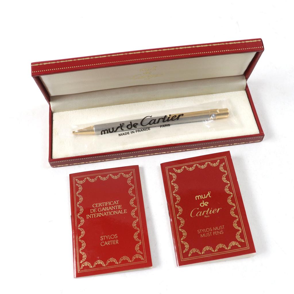 Excellent Cartier Ballpoint pen Logo engraved twist style Silver gold mens Used