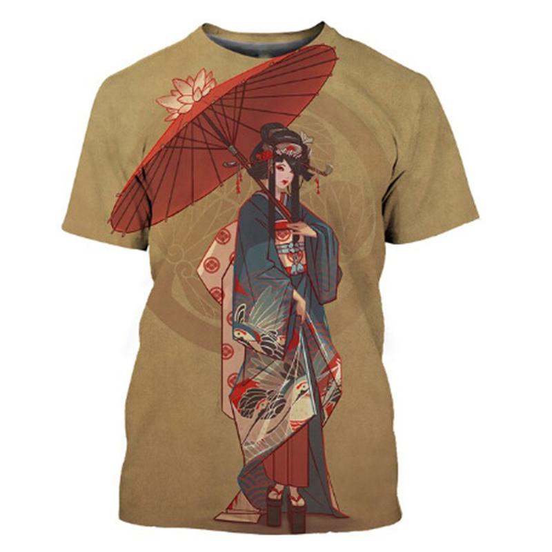 Japanese Geisha 3d Printed T-shirt For Men Harajuku Short Sleeves O-neck Tee Shirts Ethnic Style Street Casual Oversized Tees
