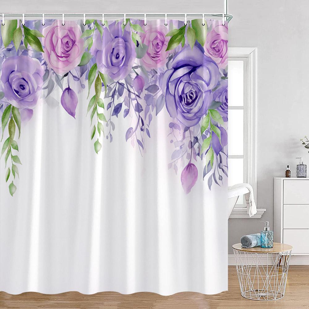 Purple Flowers Shower Curtains Wisteria Lavender Butterfly Birds Pirple Floral Bathroom Decorations Modern Elegant Bath Curtain