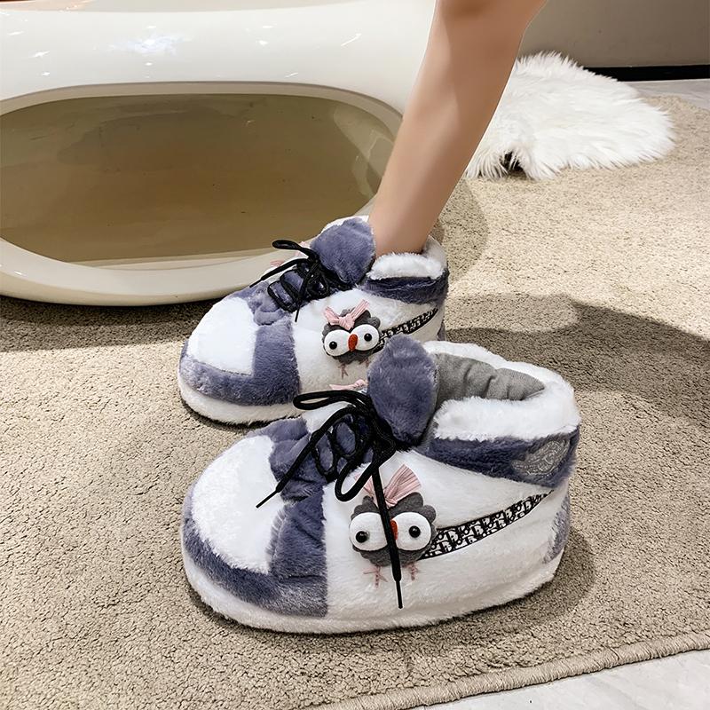 Fashion Winter New Fashion Flat Cotton Boots Women's Round Head Suede Front Lace-up Matching Color Soft Soled Shoes