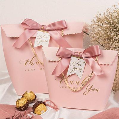 5/10pcs, Pink Thank You Handbag, Valentine's Day Gift Packaging Bags, Thank You Handbag, Hand-held Candy Boxes - Wedding & Party