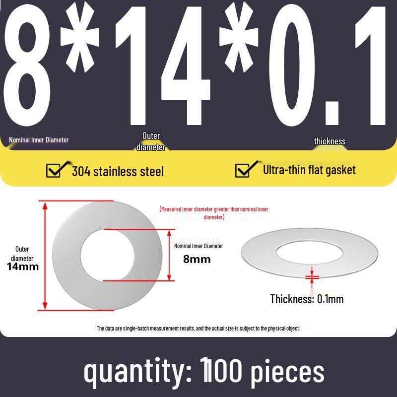 Plochá podložka z nerezové oceli 304 pro nastavení vůle hřídele (0,1/0,2/0,3 mm)