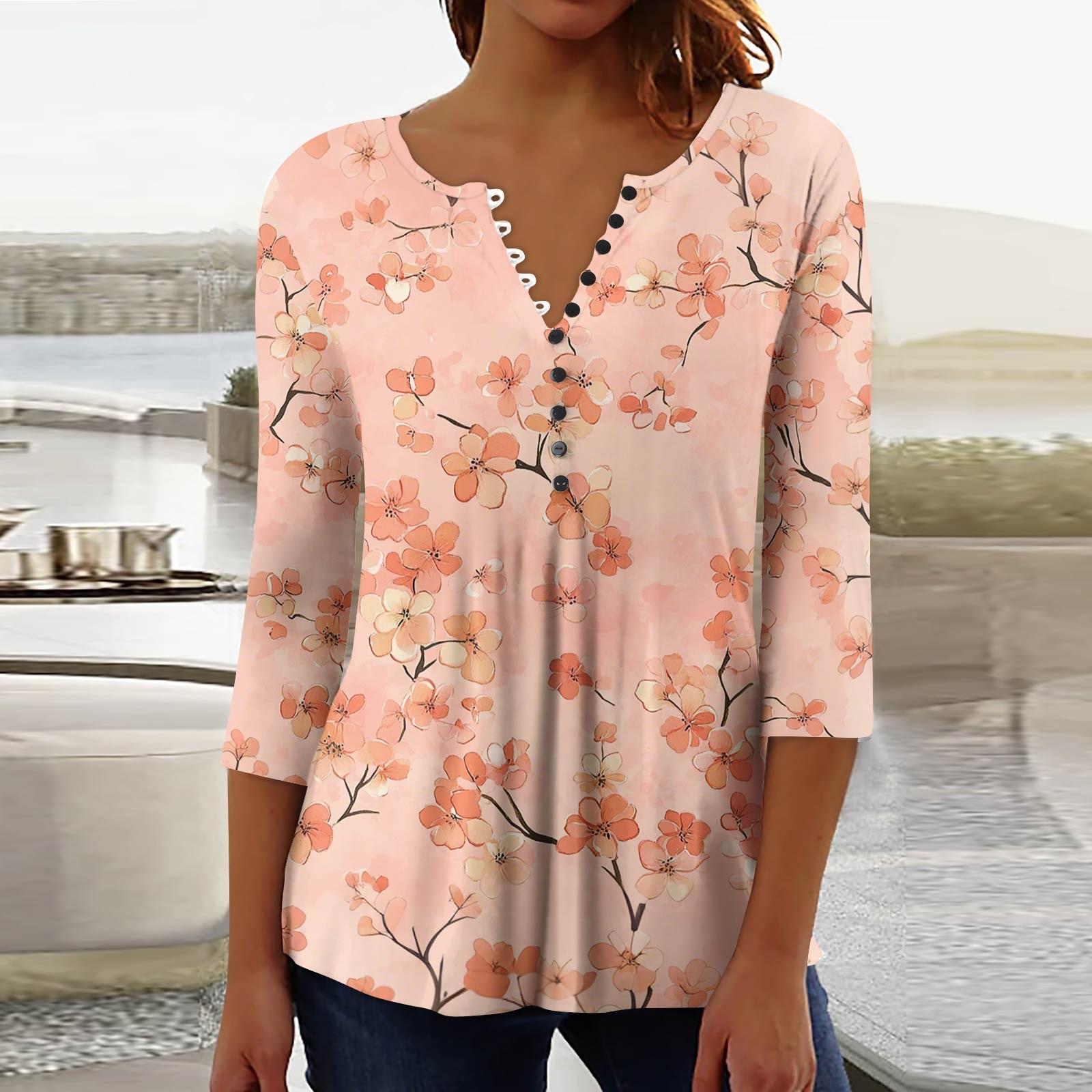 

Women s Fashion Casual Pullover T-Shirt 3/4 Sleeve Printed Top XXL