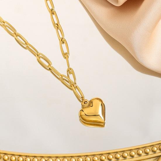 Grov lenkekjede halskjede for kvinner Titanstål halskjede med puffy hjerteanheng Hypoallergen smykke gave til kone kjæreste
