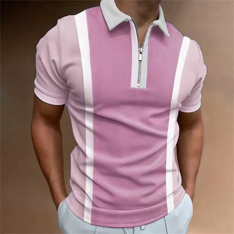 Men Polo Shirt Short Sleeve Stripe 3d Print Tops Fashion Polyester Breathable Comfortable Polos Shirts