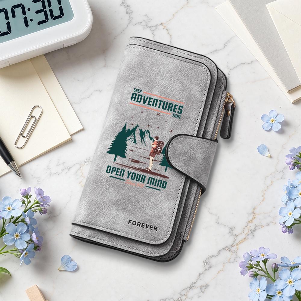 Adventure Themed Long Wallet Multi Slot Purse Stylish Portable Card Holder