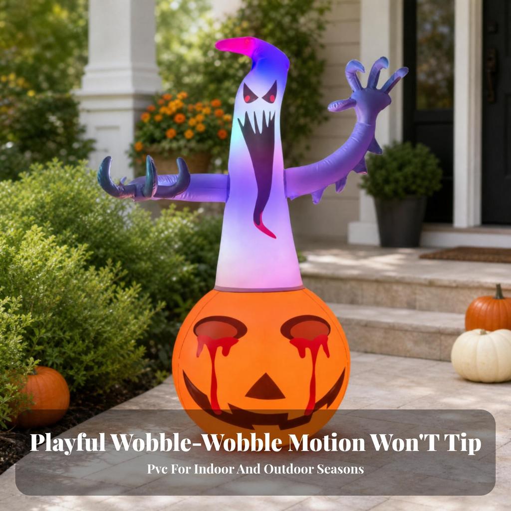 Inflatable Pumpkin Ghost with Integrated Bright & Convenient to Store for Porch