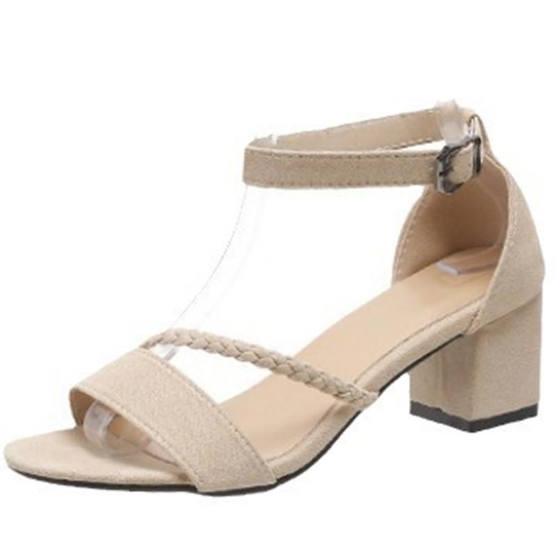 Spring and Summer Footwear Plus Size Round-headed One-word Buckle Women's Shoes High-heeled Thick-heeled Round-headed Sandals.
