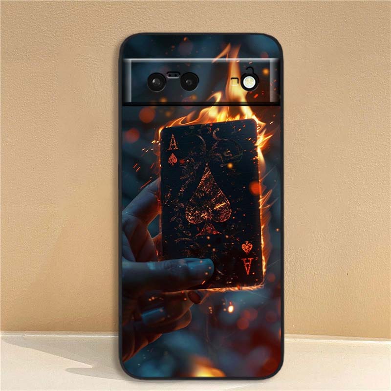 Creative poker card patterns For Google Pixel 10 9a 9 8A 8 7 7A 6 6A Pro XL 2024 5G Black Soft TPU Silicone Phone Case