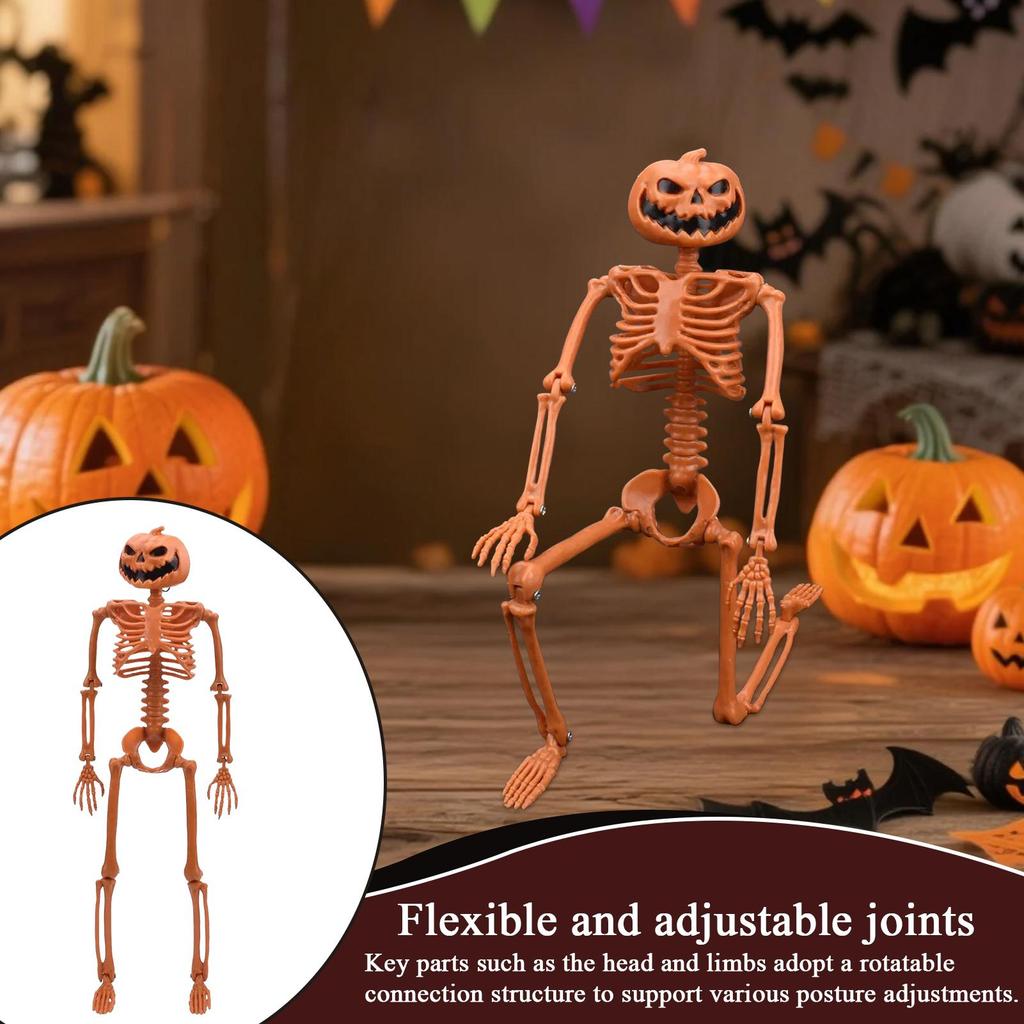 Skeleton Halloween Decor Skull Joint Adjustable Halloween Horror Pumpkin Human Skeleton 90cm Skull Pumpkin Man Halloween Decor